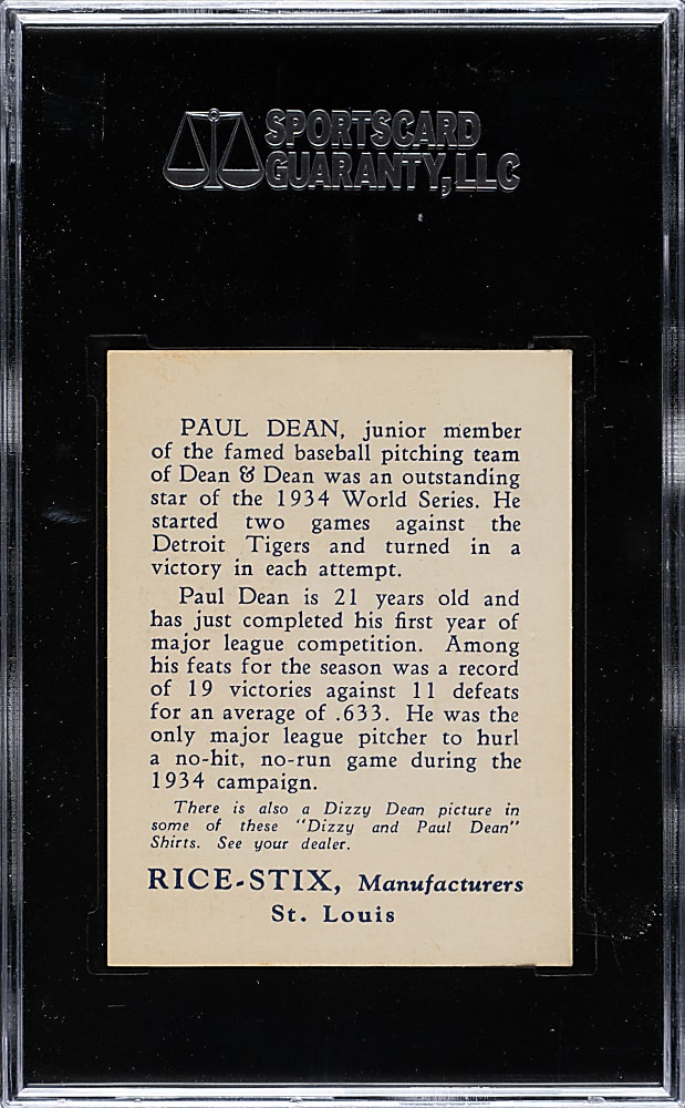 1935 UM7 Rice-Stix Paul "Daffy" Dean SGC NM 84