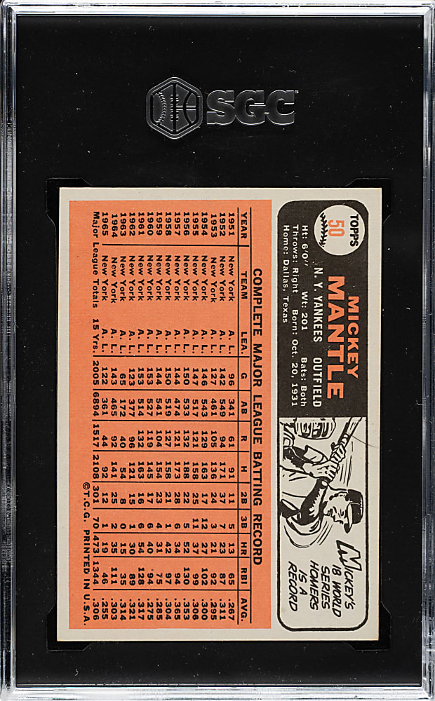 1966 Topps #50 Mickey Mantle SGC NM 7