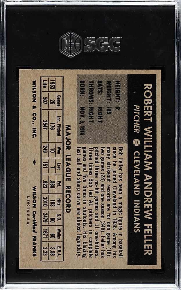 1954 Wilson Franks Bob Feller SGC NM 7