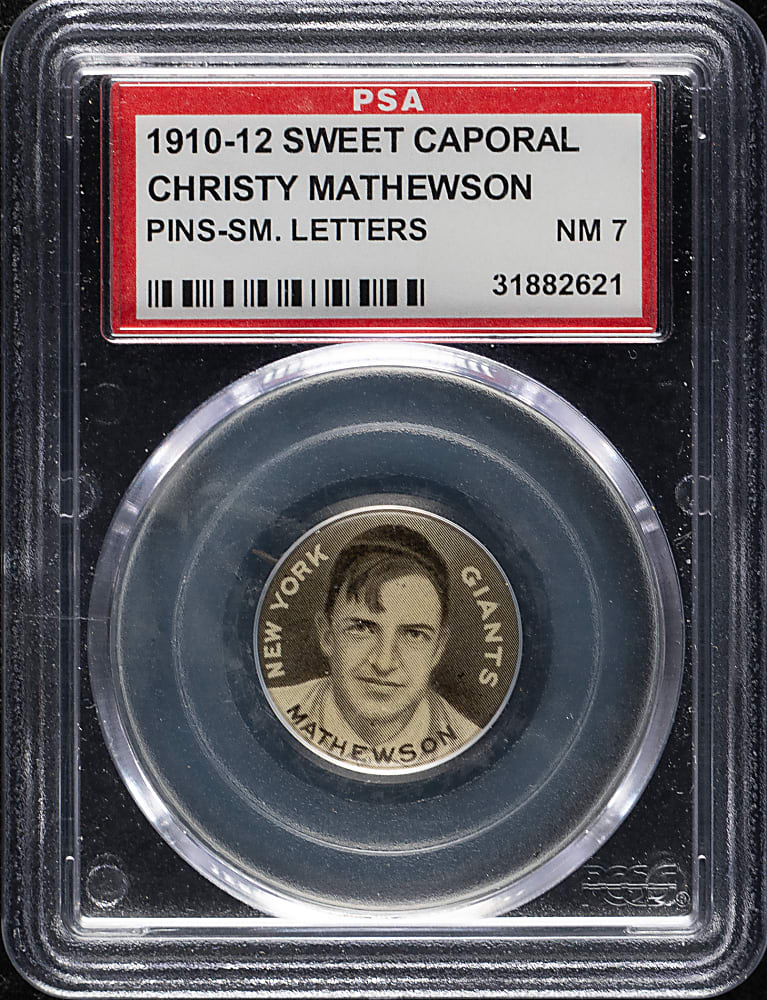 1910-1912 P2 Sweet Caporal Pins Christy Mathewson Small Letters PSA NM 7