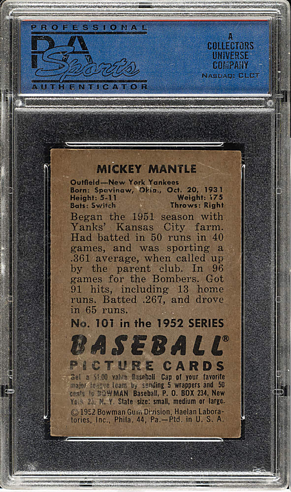 1952 Bowman #101 Mickey Mantle PSA VG-EX 4