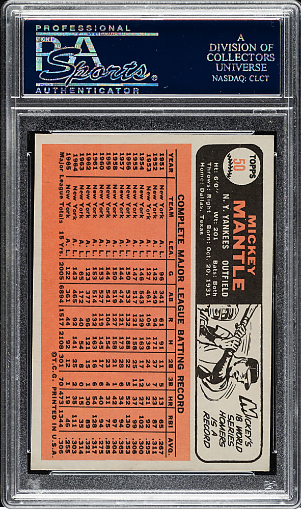 1966 Topps #50 Mickey Mantle PSA EX-MT 6