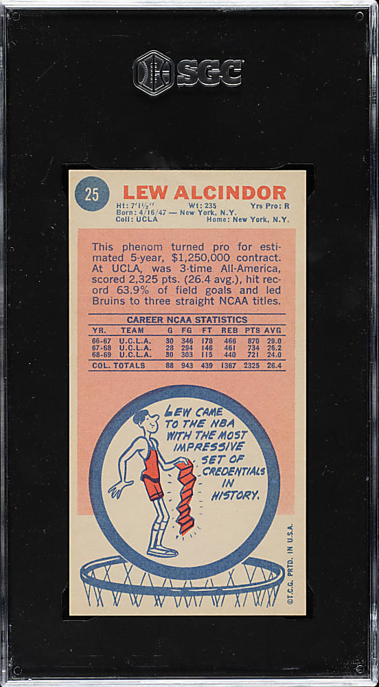 1969-1970 Topps Basketball #25 Lew Alcindor Rookie SGC NM 7