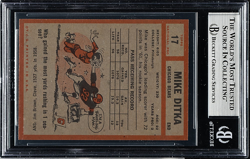 1962 Topps Football #17 Mike Ditka Rookie BGS NM-MT 8