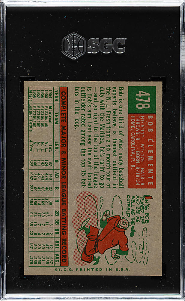 1959 Topps #478 Roberto Clemente SGC NM 7
