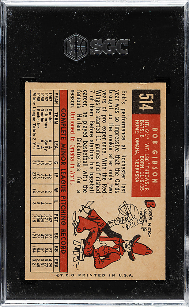 1959 Topps #514 Bob Gibson Rookie SGC EX+ 5.5