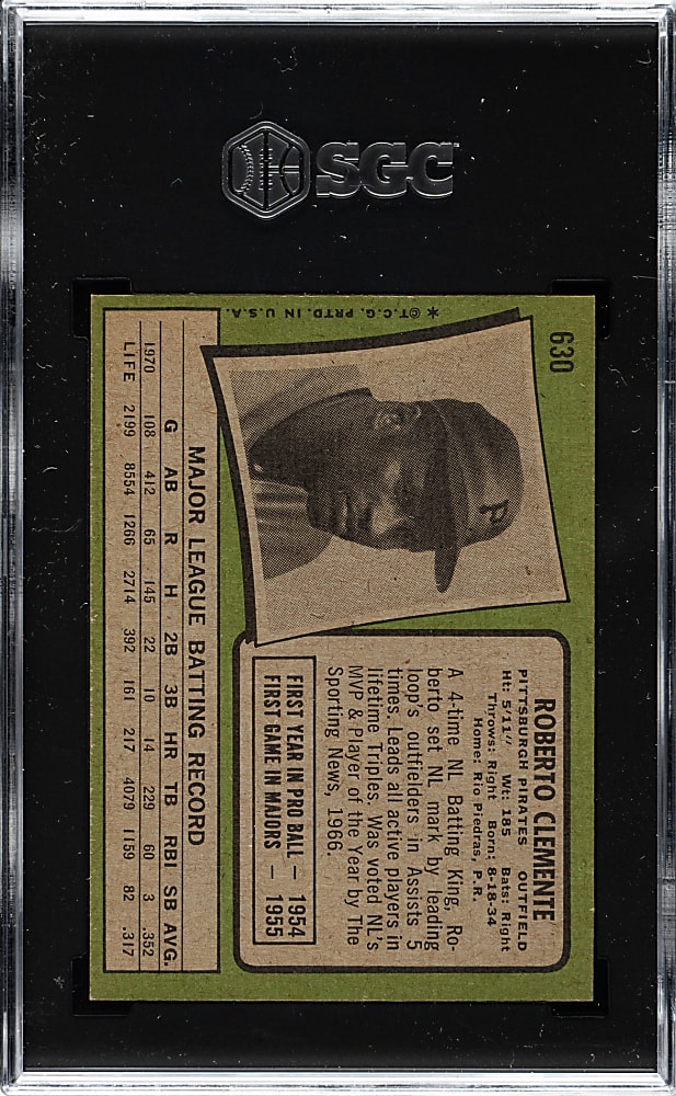 1971 Topps #630 Roberto Clemente SGC NM 7