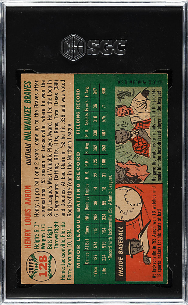 1954 Topps #128 Hank Aaron Rookie SGC EX 5