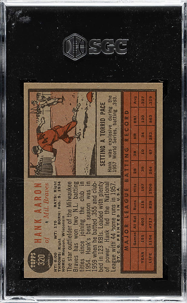 1962 Topps #320 Hank Aaron SGC NM/MT 8