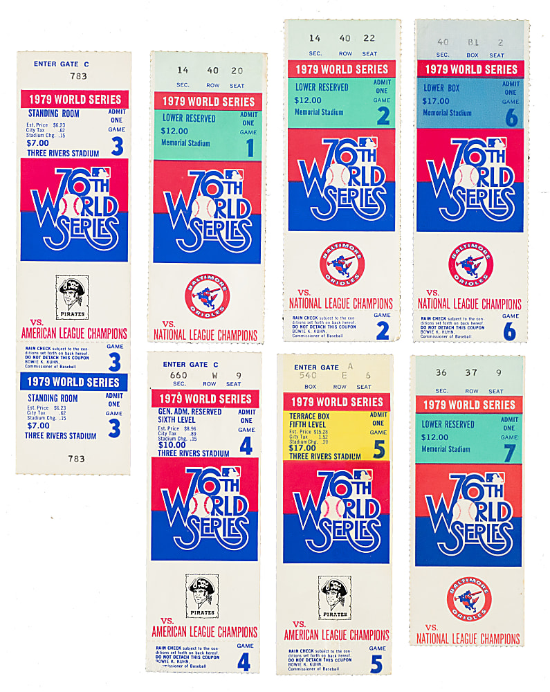 1979 Baltimore Orioles vs. Pittsburgh Pirates World Series Full Ticket and Stub Complete Run (7)