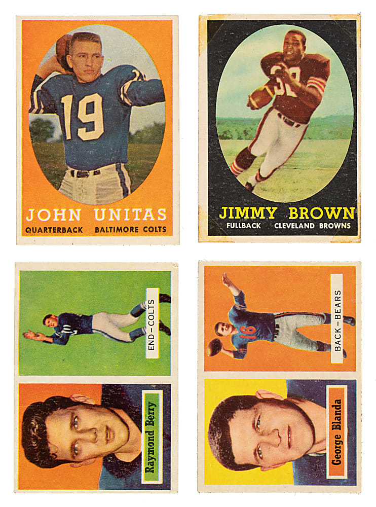 1957 and 1958 Topps Football Near-Complete Set Pair (2 Sets, 266 Cards) Including Jim Brown Rookie Plus 137 Duplicates