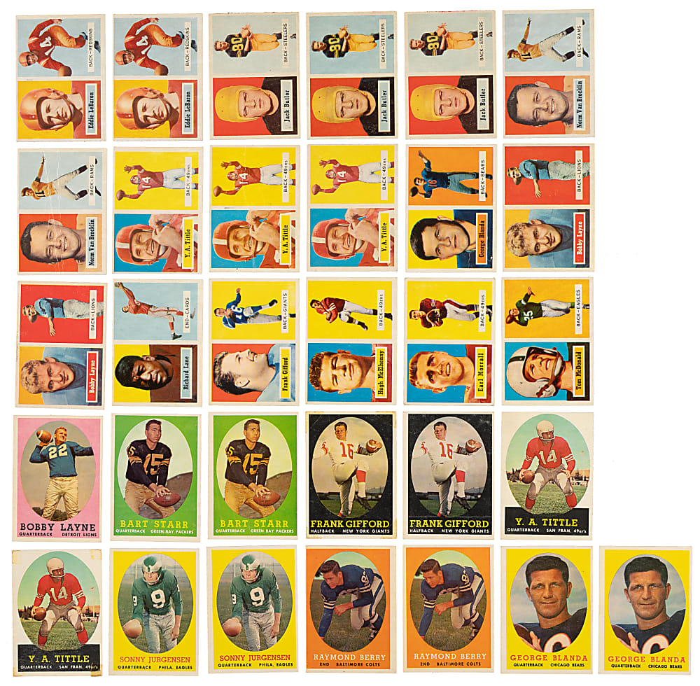 1957 and 1958 Topps Football Near-Complete Set Pair (2 Sets, 266 Cards) Including Jim Brown Rookie Plus 137 Duplicates