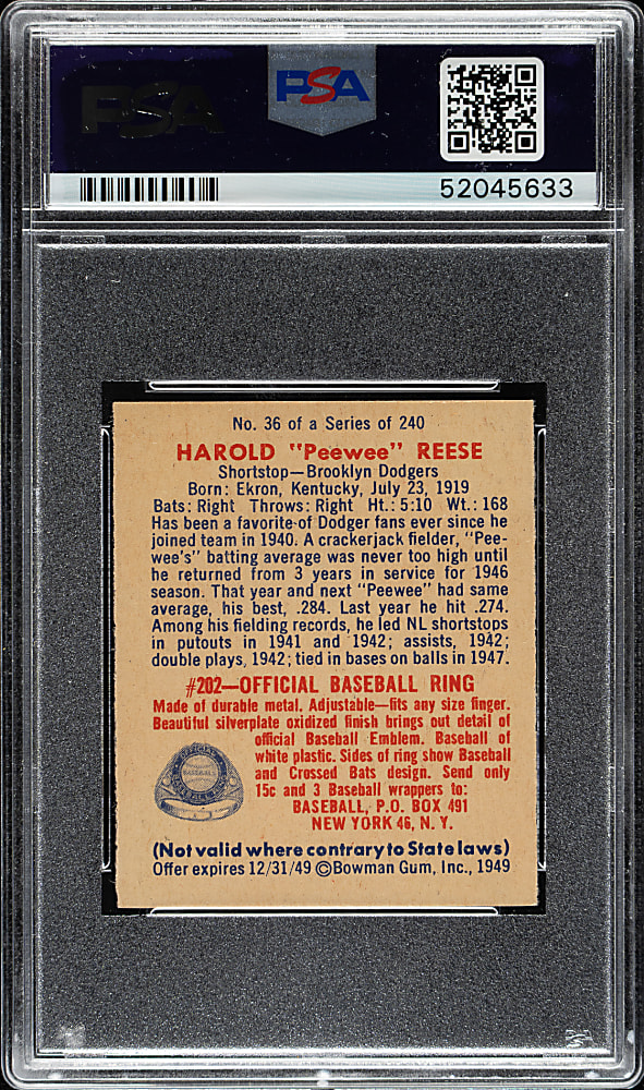 1949 Bowman #36 Pee Wee Reese PSA EX-MT 6