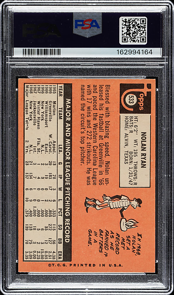 1969 Topps #533 Nolan Ryan PSA EX-MT 6