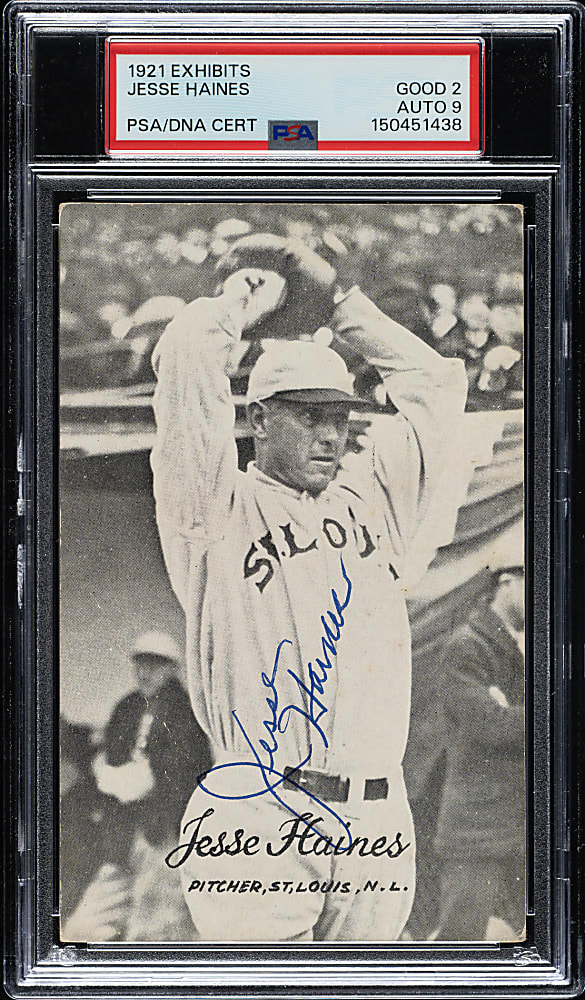 Signed 1921 Exhibits Jesse Haines Rookie PSA GOOD 2 with MINT 9 Signature
