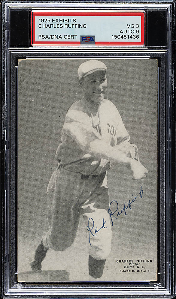Signed 1925 Exhibits Red Ruffing PSA VG 3 with MINT 9 Signature - 1 of 1- Highest-Graded Card Example!
