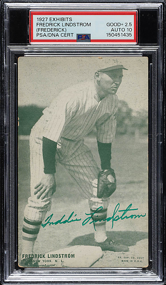 Signed 1927 Exhibits Freddie Lindstrom PSA GOOD+ 2.5 with GEM MINT 10 Signature - The ONLY Graded Example!