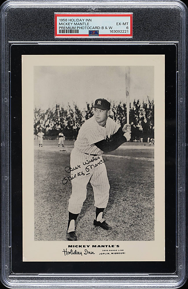 1958 Holiday Inn Black & White Premium Photocard Mickey Mantle PSA EX-MT 6