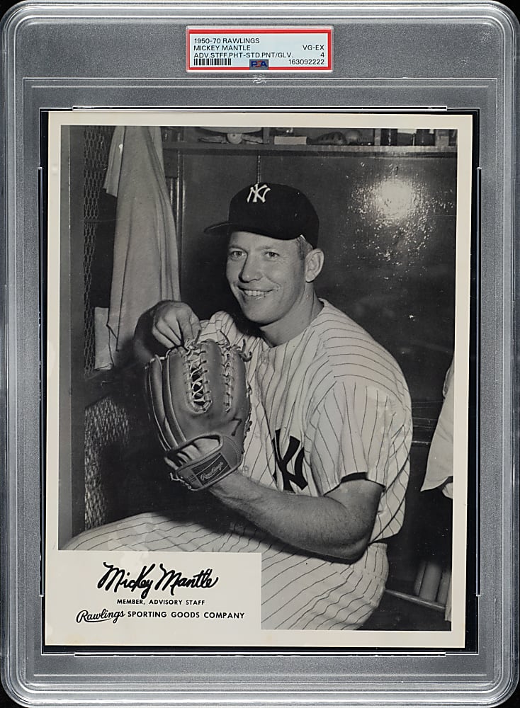 1950-1970 Rawlings Advisory Staff Mickey Mantle Seated with Glove PSA VG-EX 4