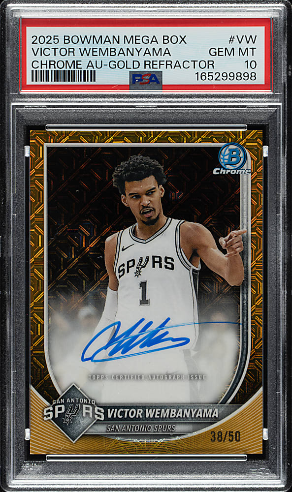 2025-2026 Bowman Mega Box Chrome Autographs Basketball #VW Victor Wembanyama Gold Refractor #38/50 PSA GEM MINT 10