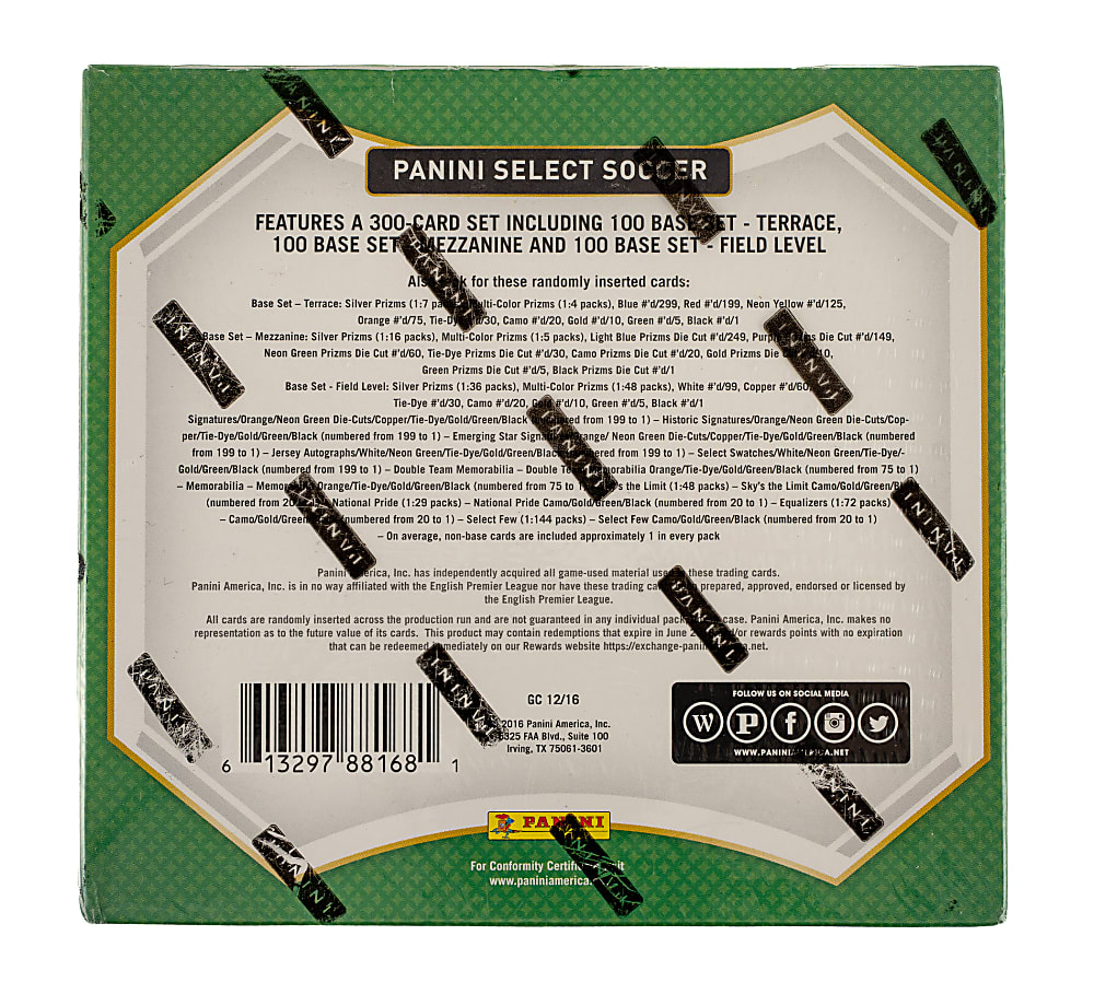 2016-2017 Panini Select Soccer Factory-Sealed Unopened Hobby Box (12 Packs)