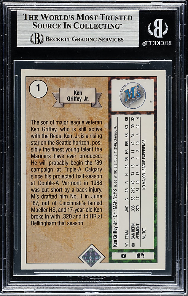 Signed 1989 Upper Deck #1 Ken Griffey Jr. Rookie - Beckett