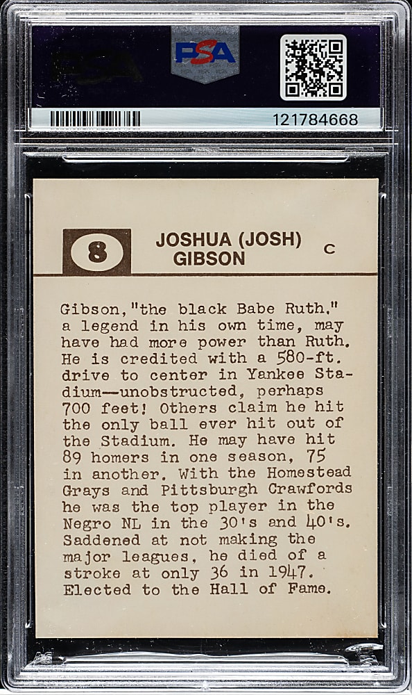 1974 Laughlin Old-Time Black Stars #8 Josh Gibson PSA EX-MT 6