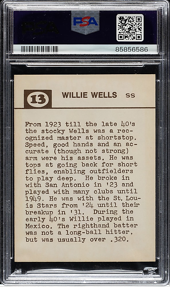 1974 Laughlin Old-Time Black Stars #13 Willie Wells PSA NM-MT 8