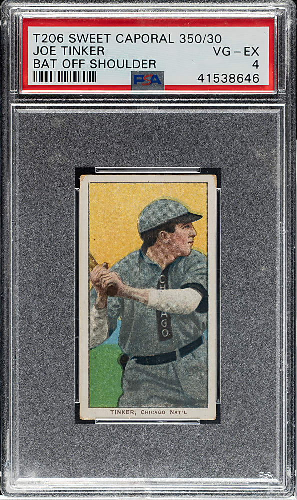 1909-1911 T206 White Border Joe Tinker Bat Off Shoulder PSA VG-EX 4