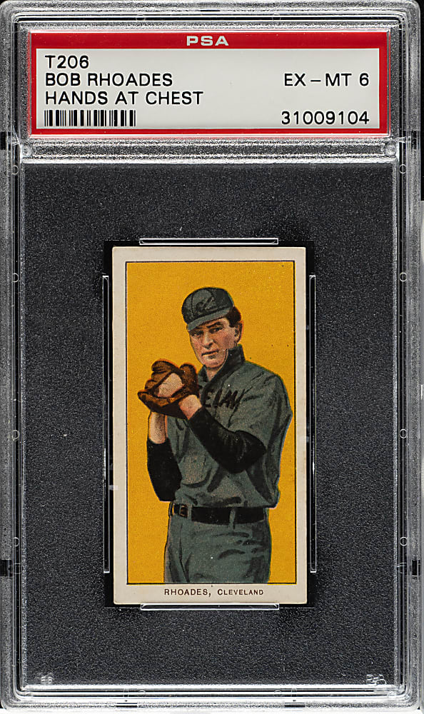 1909-1911 T206 White Border Bob Rhoades Hands at Chest PSA EX-MT 6