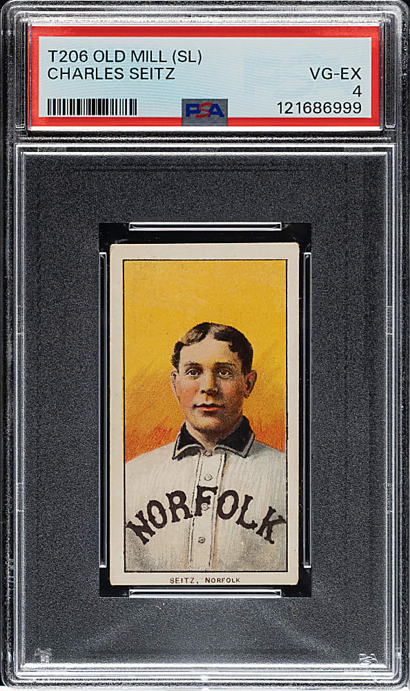 1909-1911 T206 White Border Charles Seitz Southern Leaguer PSA VG-EX 4 - Old Mill Back