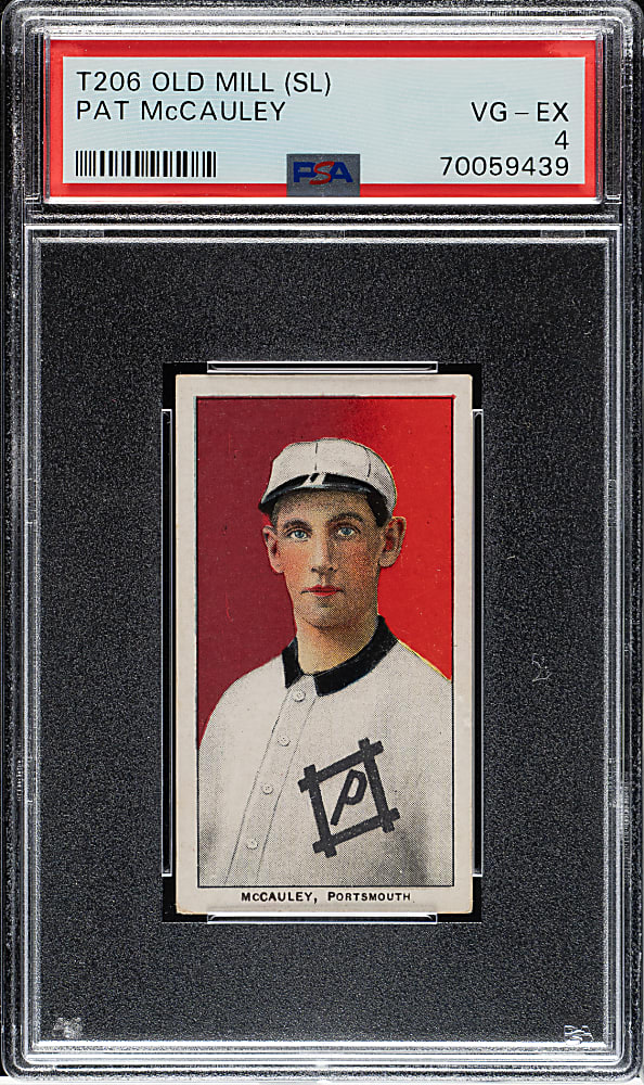 1909-1911 T206 White Border Pat McCauley Southern Leaguer PSA VG-EX 4 - Old Mill Back