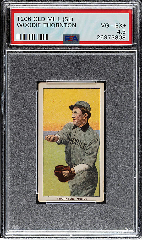 1909-1911 T206 White Border Woodie Thornton Southern Leaguer PSA VG-EX+ 4.5 - Old Mill Back