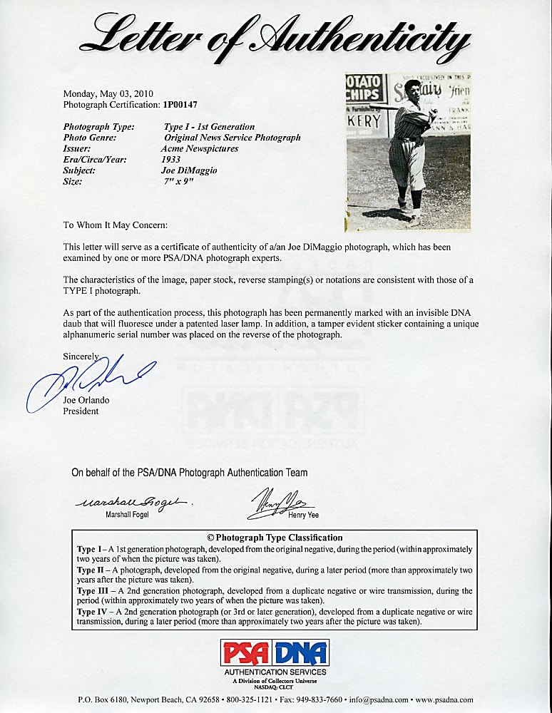 Circa 1933 Joe DiMaggio Original Acme Newspictures Photograph PSA/DNA Type I - Image Used for 1935 Pebble Beach Clothiers Postcard!