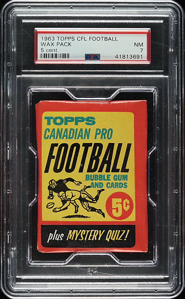1963 Topps CFL Football Unopened Five-Cent Wax Pack PSA NM 7