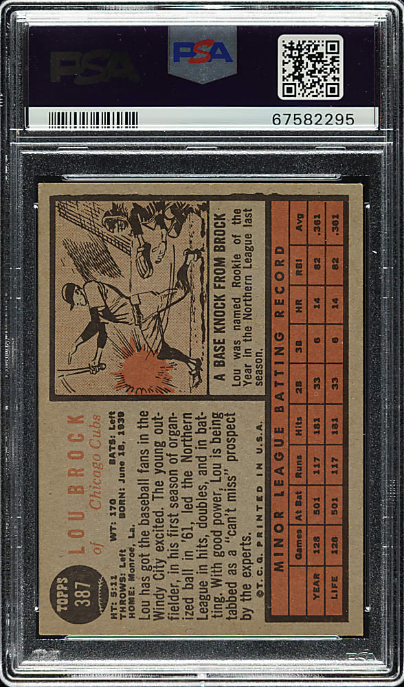 1962 Topps #387 Lou Brock Rookie PSA EX-MT 6