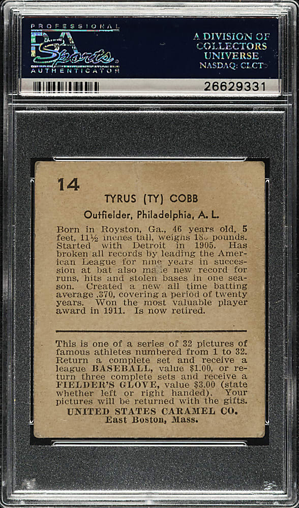 1932 R328 U.S. Caramel #14 Ty Cobb PSA GOOD+ 2.5