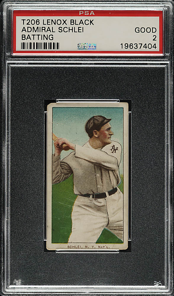 1909-1911 T206 White Border Admiral Schlei Batting PSA GOOD 2 - Black Lenox Back