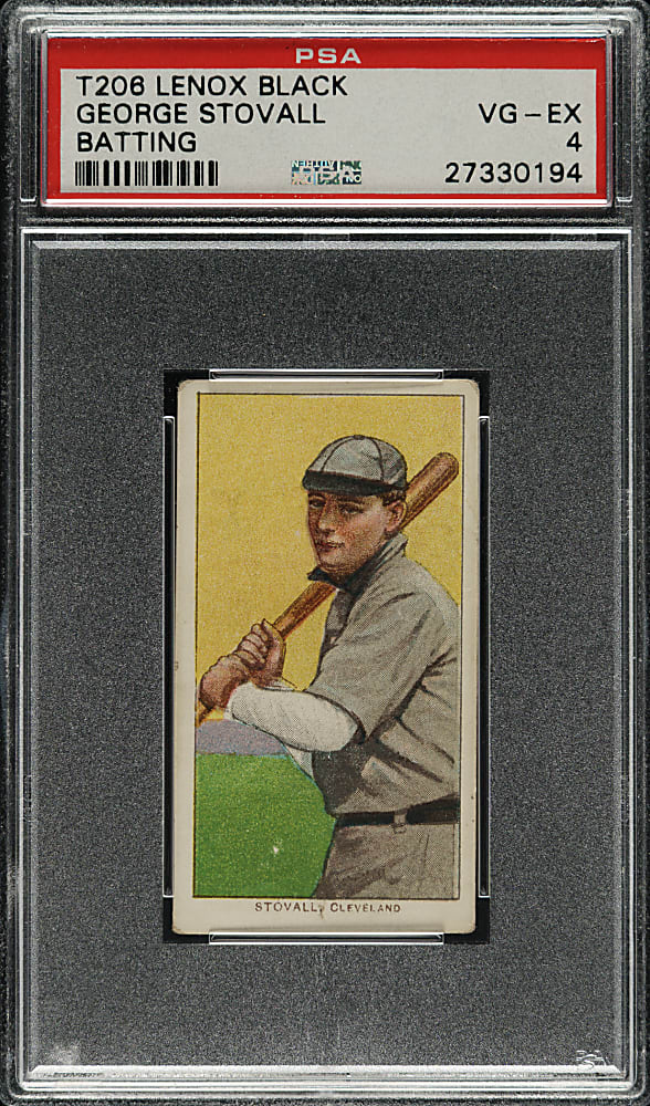 1909-1911 T206 White Border George Stovall Batting PSA VG-EX 4 - Black Lenox Back