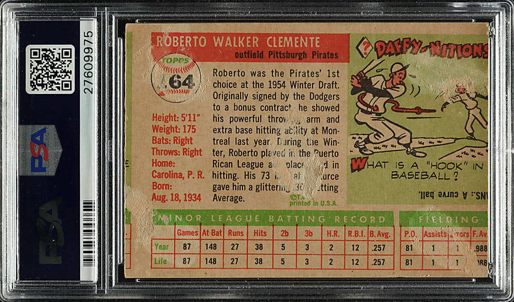 1955 Topps #164 Roberto Clemente Rookie PSA POOR 1 (MC)