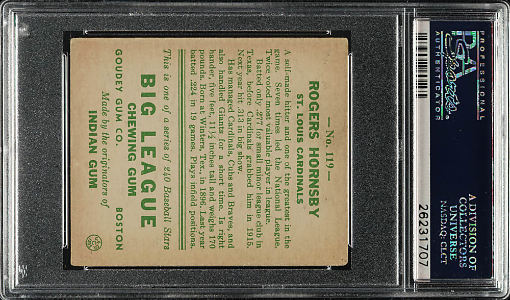 1933 R319 Goudey #119 Rogers Hornsby PSA VG-EX 4