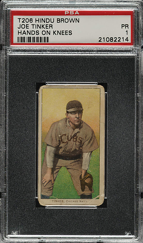 1909-1911 T206 White Border Joe Tinker Hands on Knees PSA POOR 1 - Brown Hindu Back