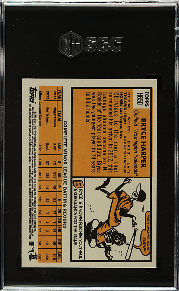 2012 Topps Heritage #H650 Bryce Harper Rookie SGC GEM MINT 10