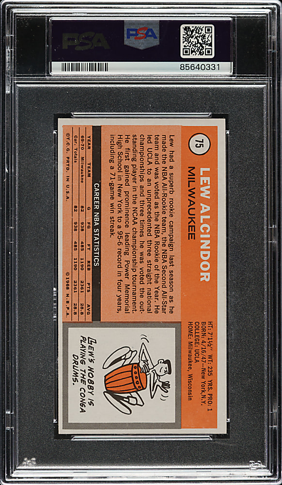 1970-1971 Topps Basketball #75 Lew Alcindor PSA NM/MT+ 8.5