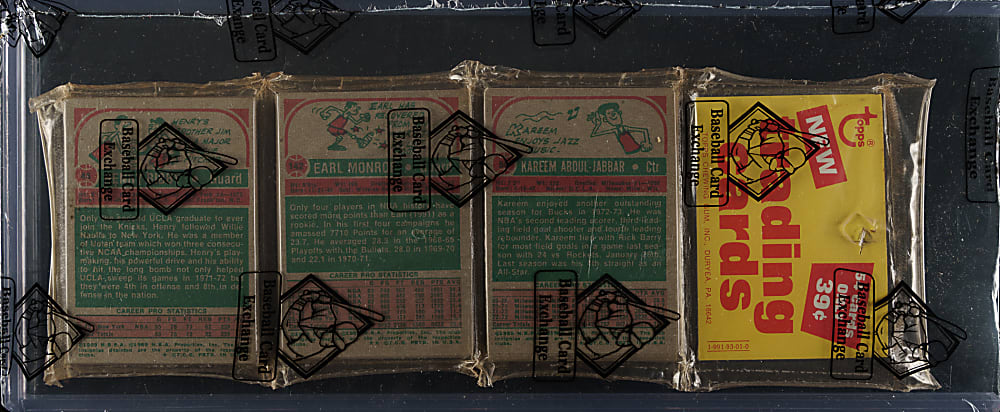 1973-1974 Topps Basketball Unopened Rack Pack - BBCE - Kareem Abdul-Jabbar on Back