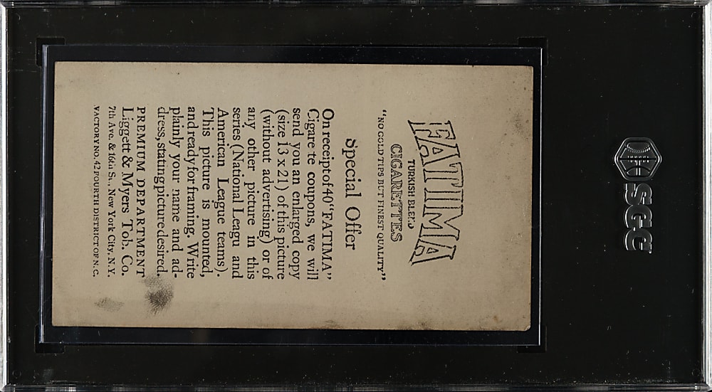 1913 T200 Fatima Team Card New York Nationals with Christy Mathewson and Jim Thorpe SGC VG/EX 4