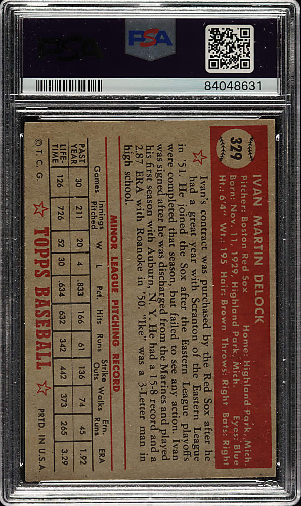 1952 Topps #329 Ivan Delock High Number PSA VG-EX 4