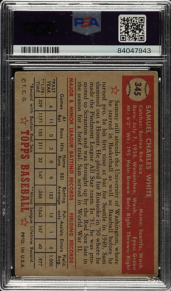 1952 Topps #345 Sam White High Number PSA GOOD 2