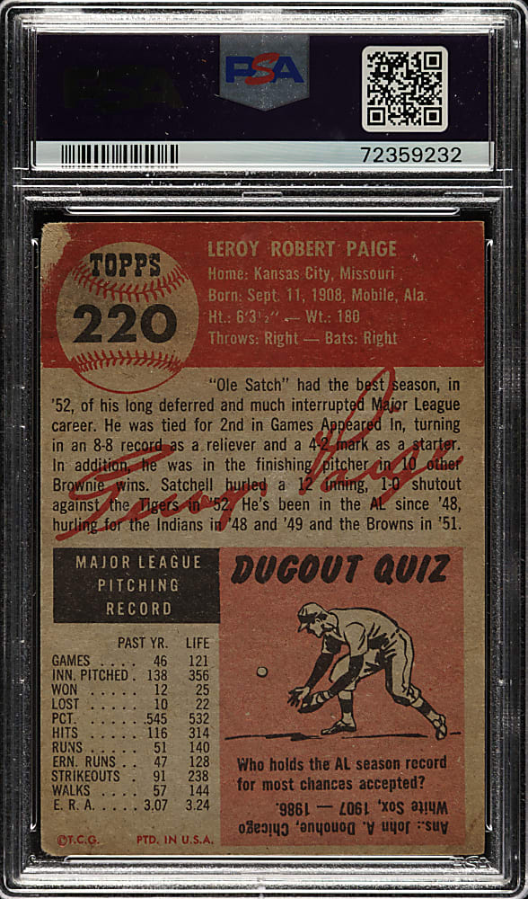 1953 Topps #220 Satchel Paige PSA GOOD 2