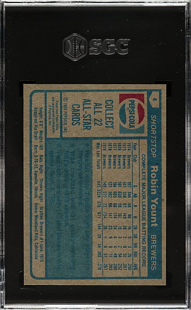 1980 Topps Pepsi-Cola All-Stars #4 Robin Yount SGC NM/MT+ 8.5
